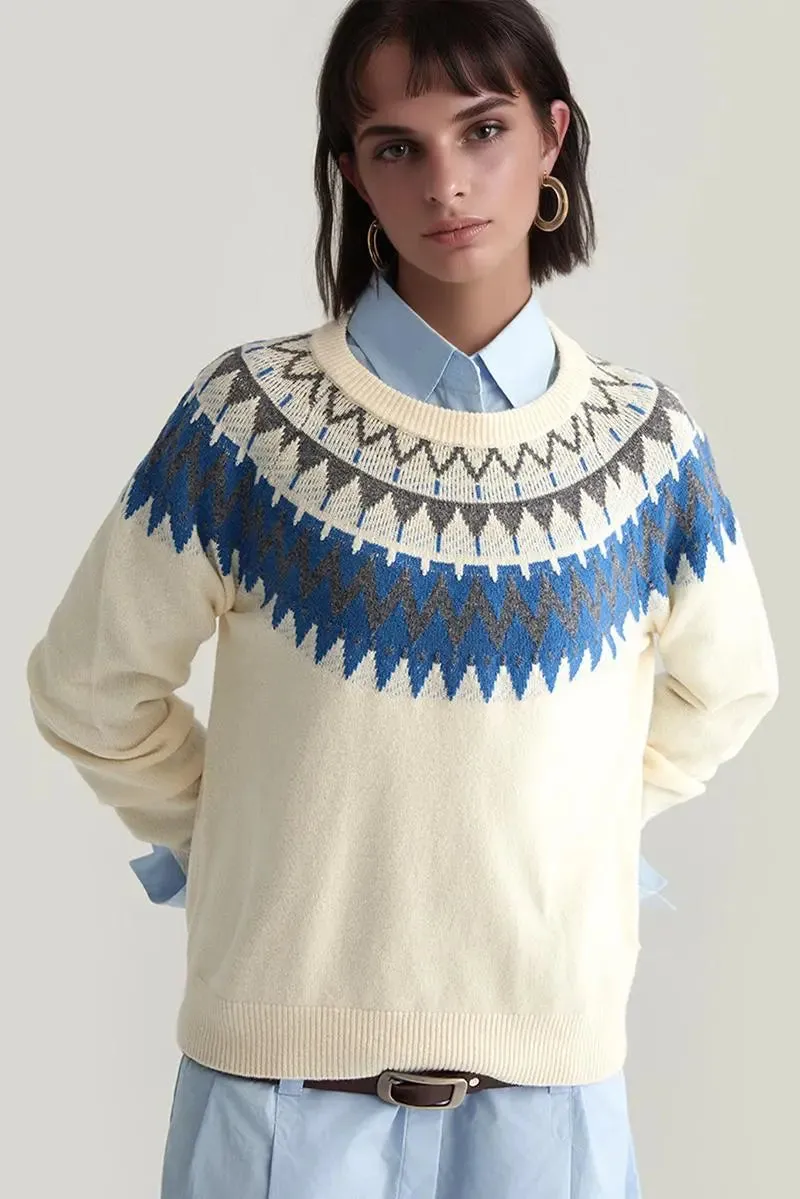 100 Wool Fair Isle Crewneck Sweater