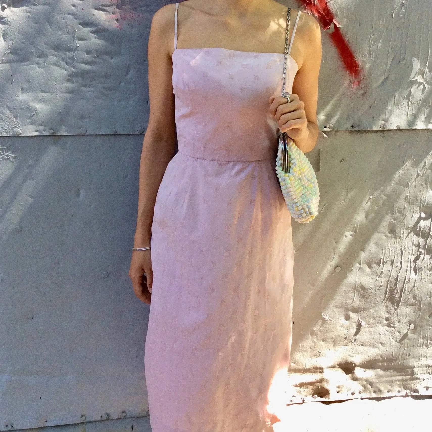 1950s/60s Antique Rose Cotton Jacquard Midi Slip Dress S
