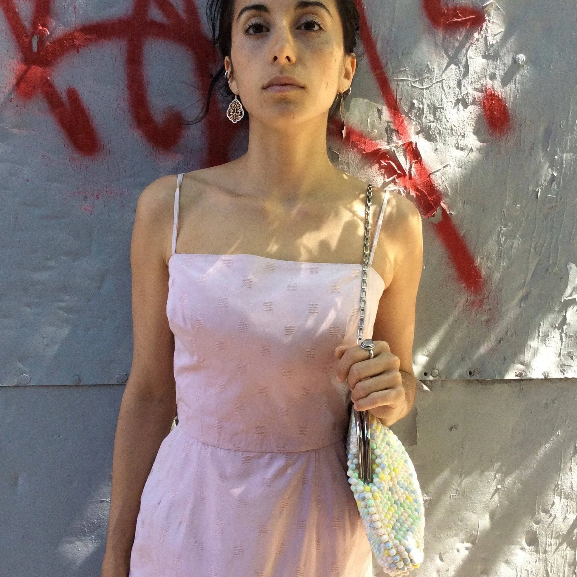 1950s/60s Antique Rose Cotton Jacquard Midi Slip Dress S