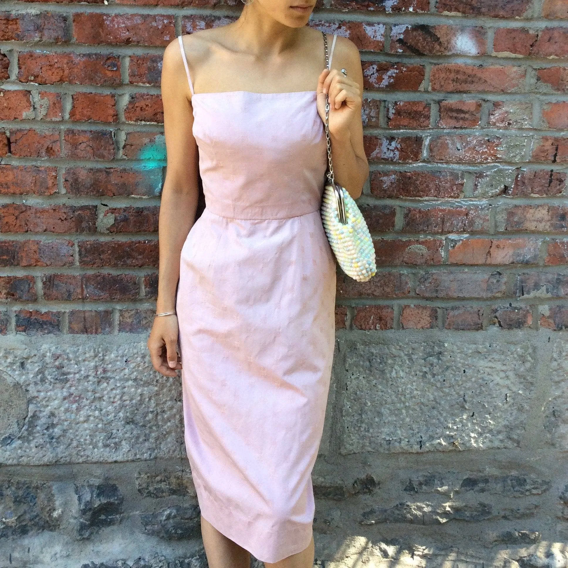 1950s/60s Antique Rose Cotton Jacquard Midi Slip Dress S
