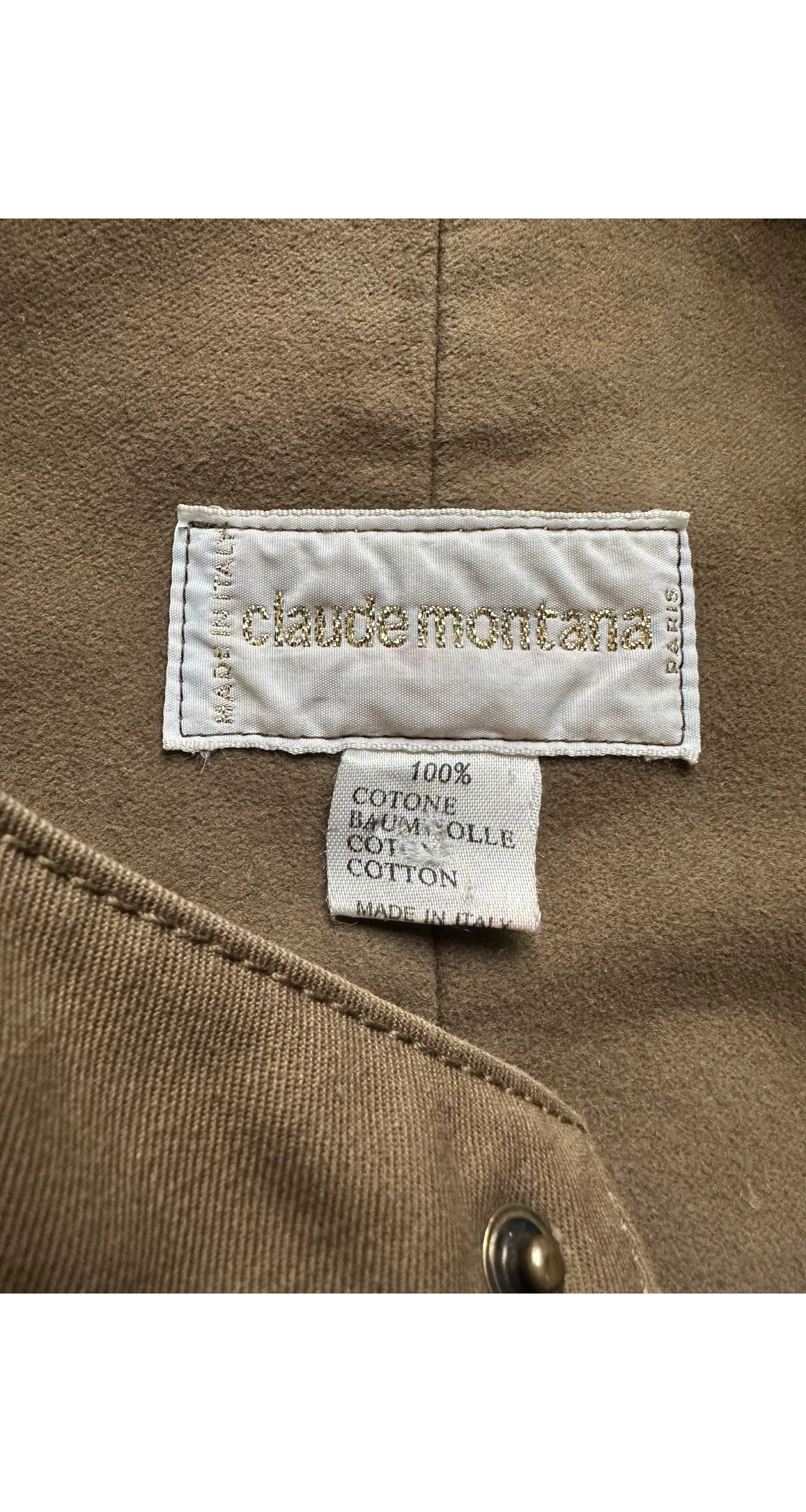 1980s Men's Olive Cotton Gabardine & Leather Coat
