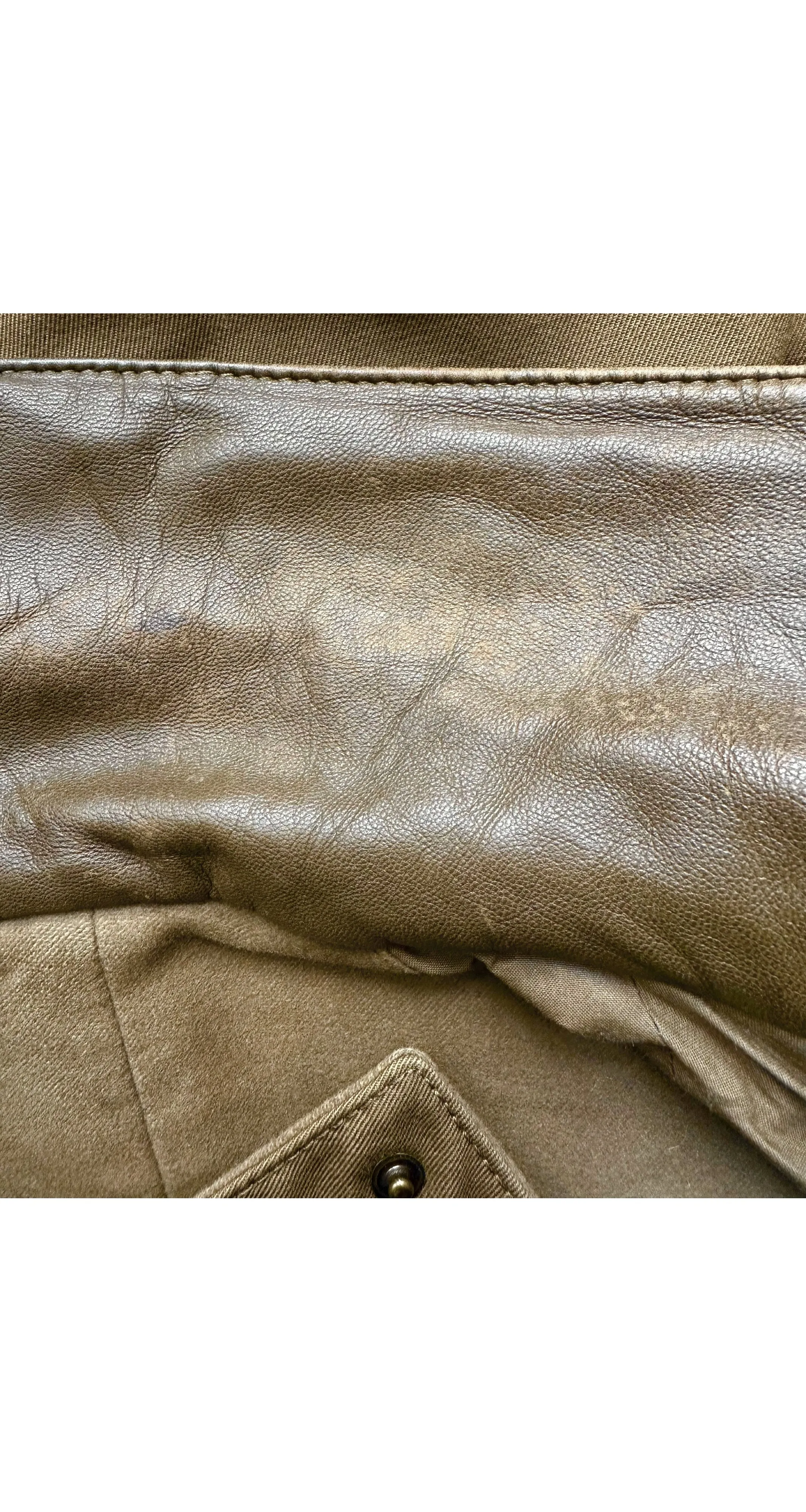 1980s Men's Olive Cotton Gabardine & Leather Coat