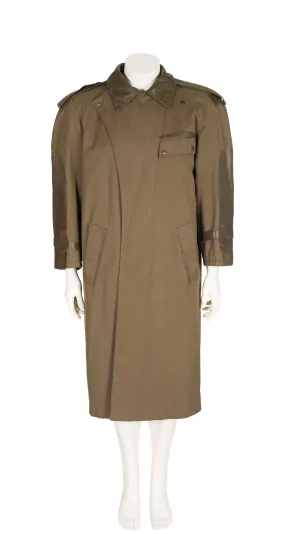 1980s Men's Olive Cotton Gabardine & Leather Coat
