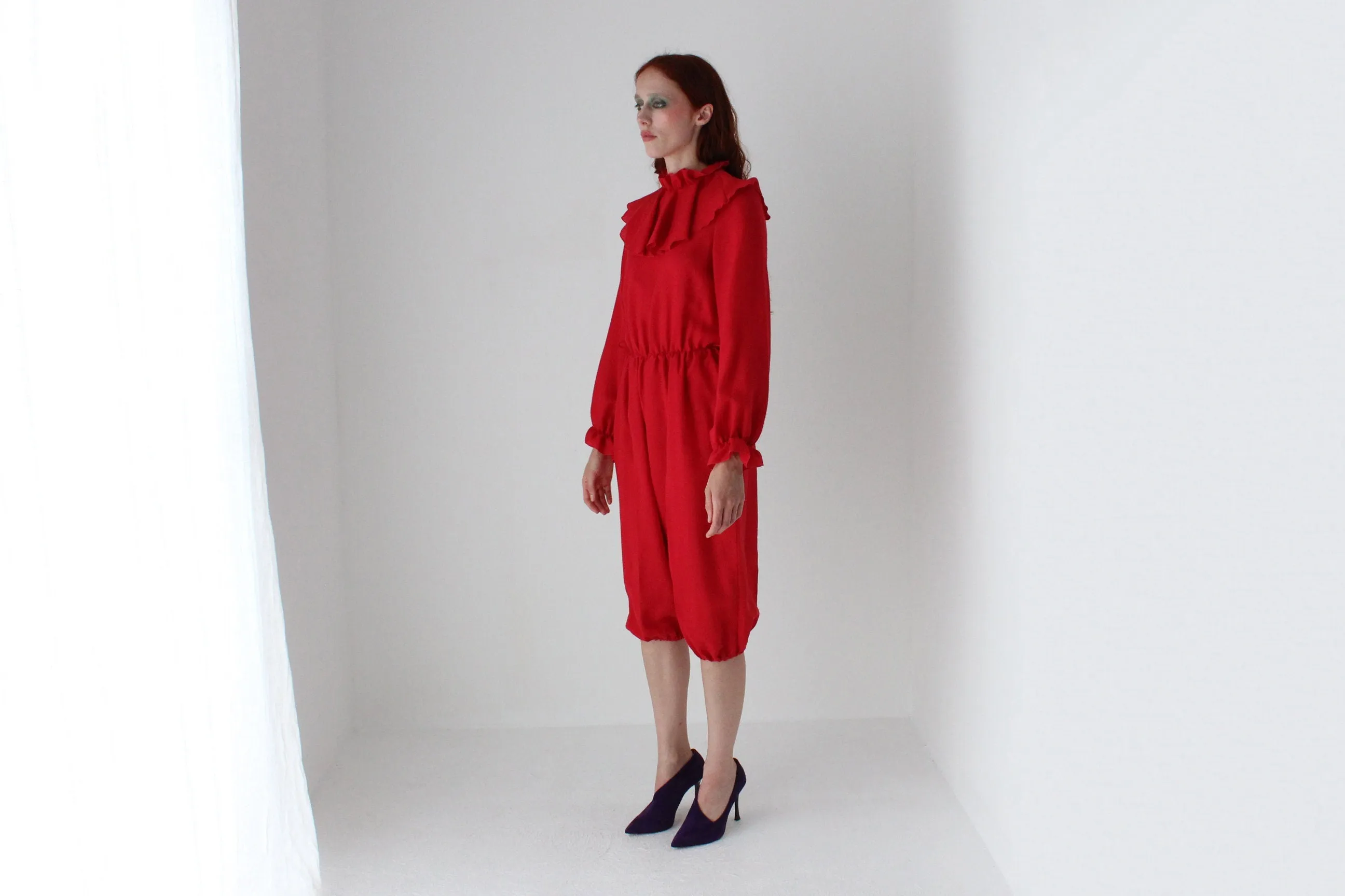 80s Ruffle Harlequin Collar Bubble Jumpsuit