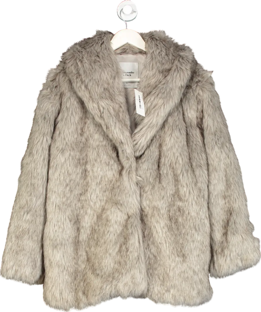 Abercrombie & Fitch Beige Shawl Collar Faux Fur Coat UK L