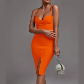 Alicia - Orange Front Split Bandage Dress