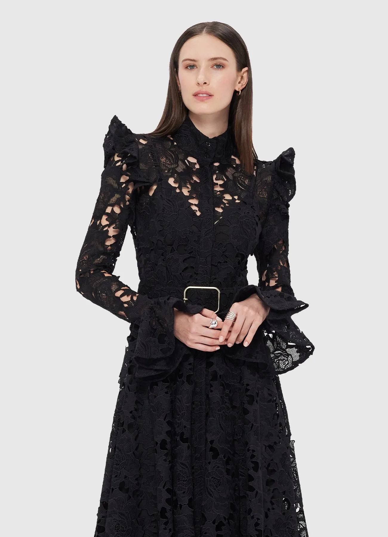 Aliyah Lace Butterfly Sleeve Midi Dress - Ebony