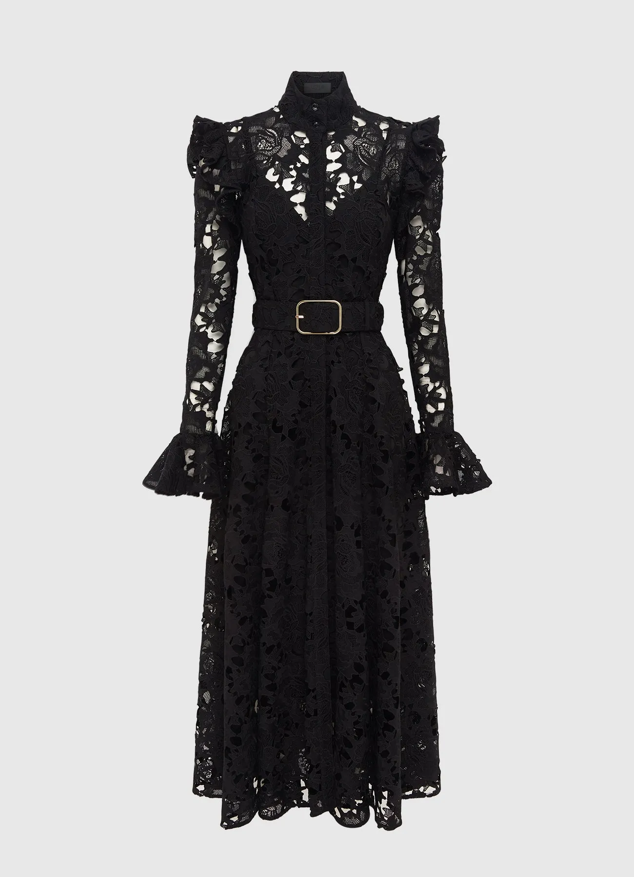 Aliyah Lace Butterfly Sleeve Midi Dress - Ebony