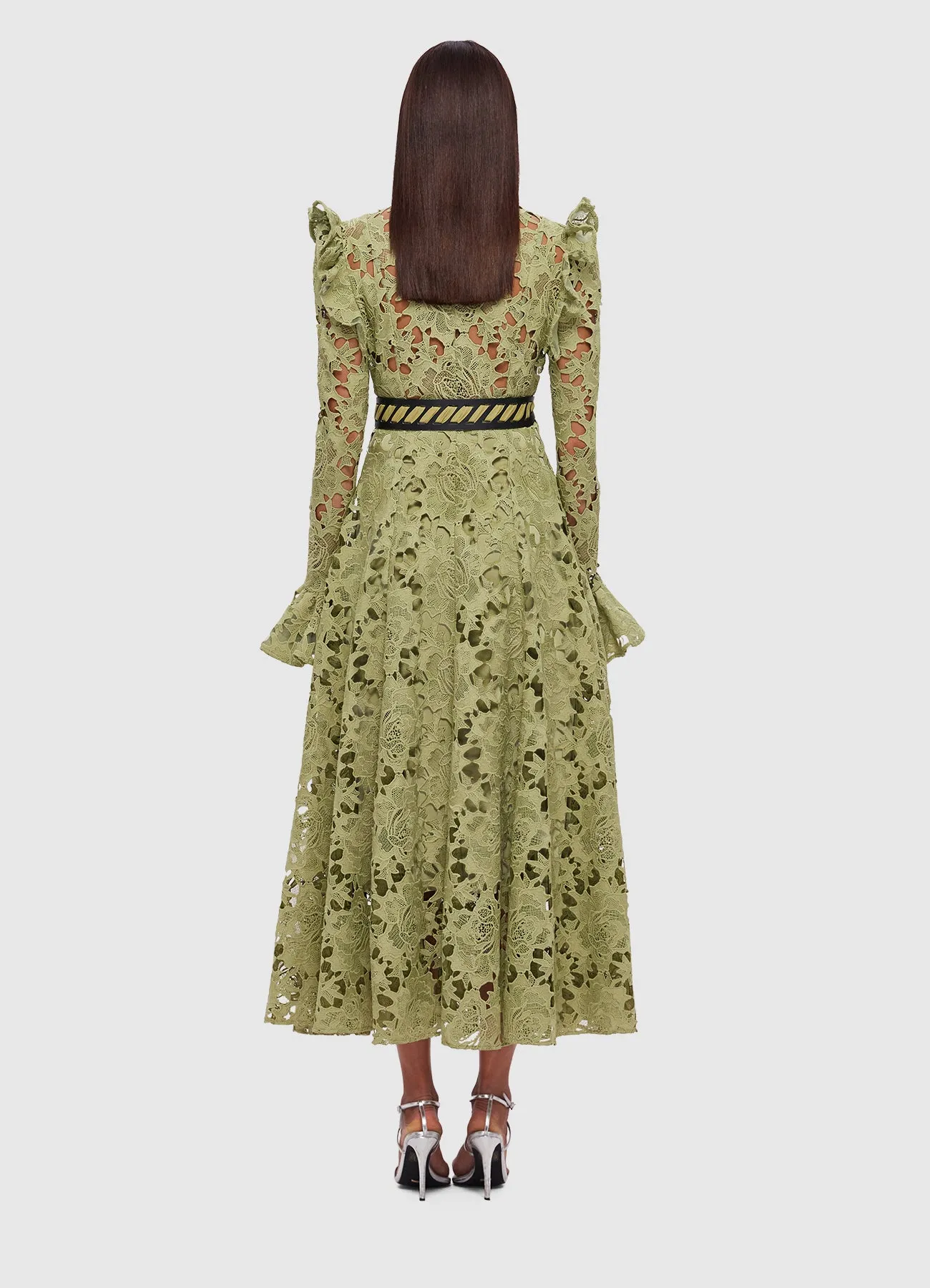 Aliyah Lace Butterfly Sleeve Midi Dress - Olive