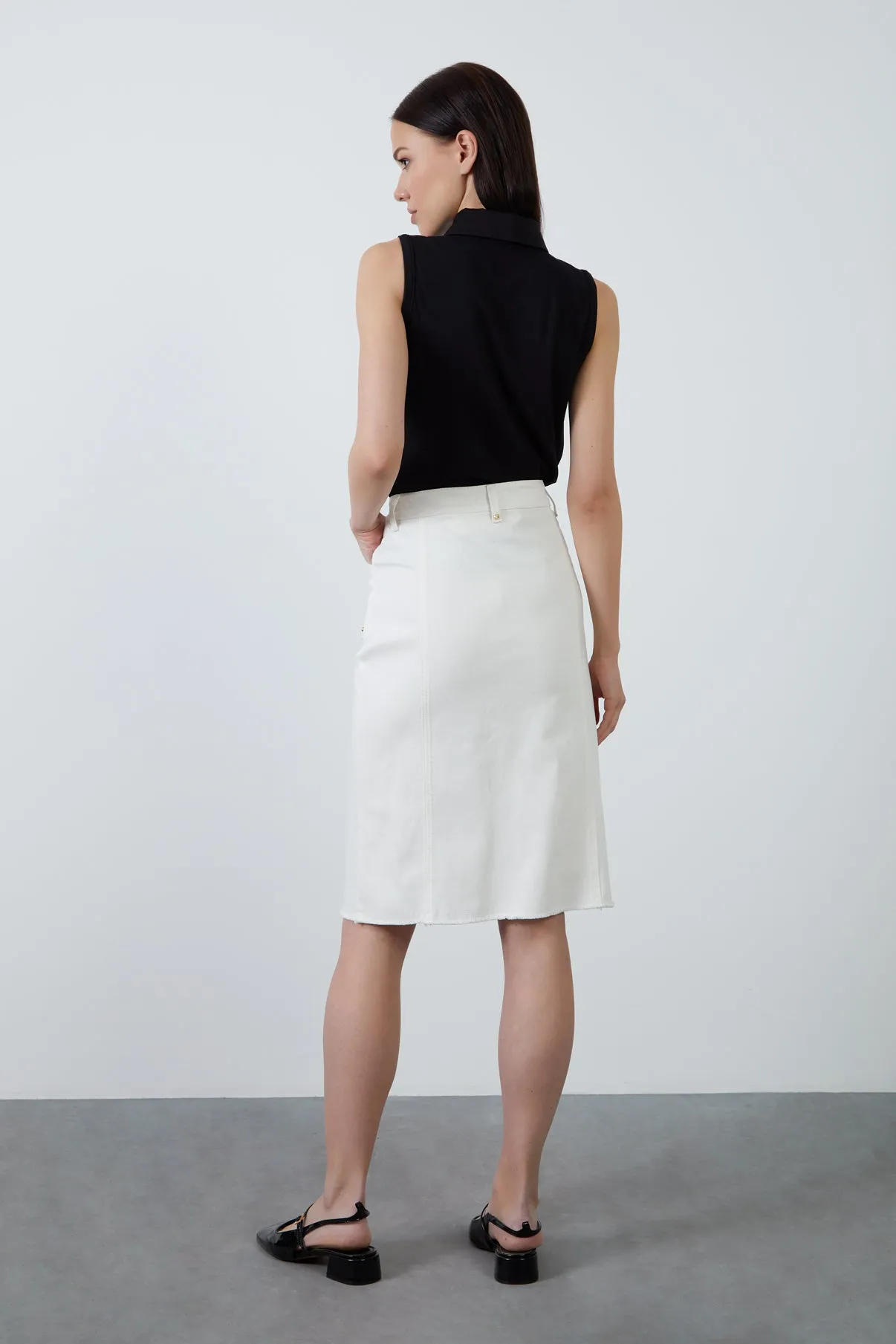 Aller Pocket Detailed Ecru Denim Skirt