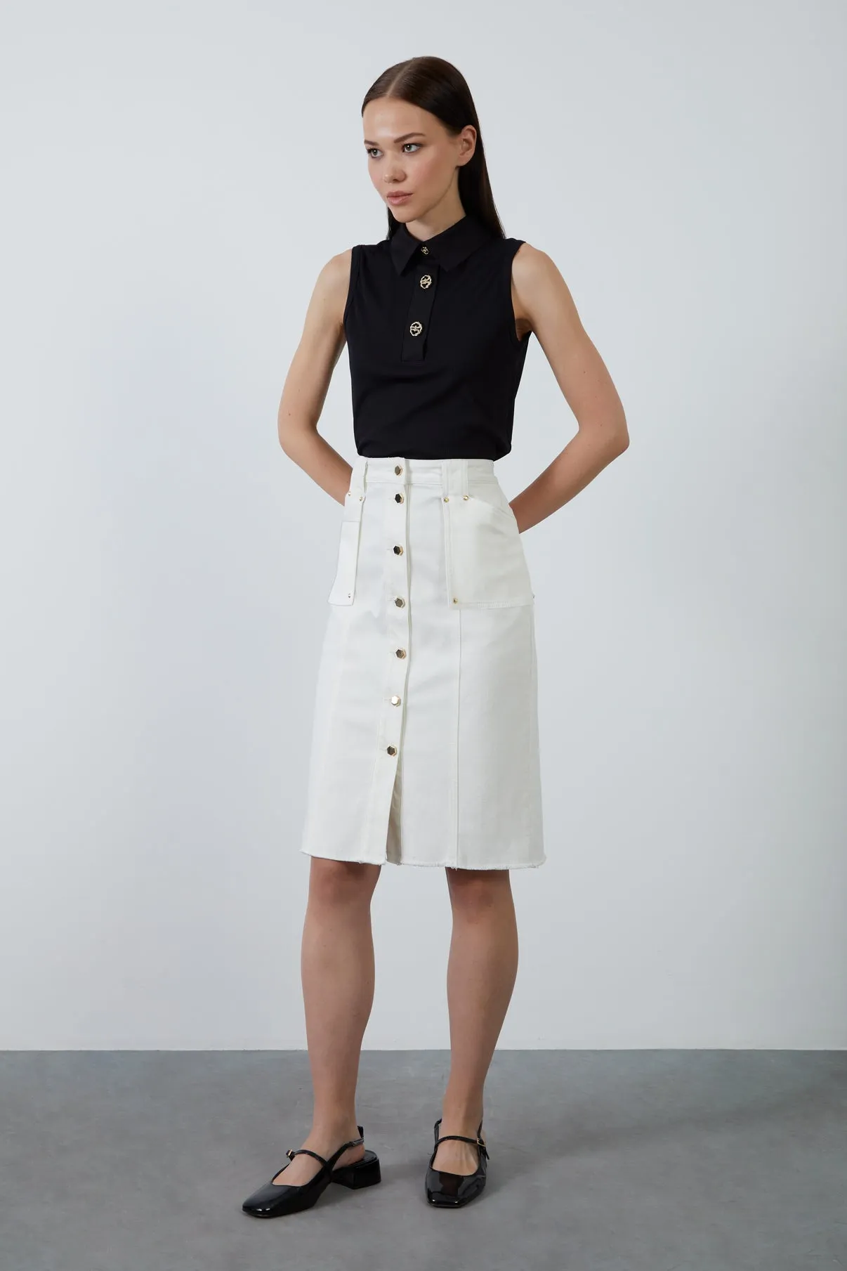 Aller Pocket Detailed Ecru Denim Skirt