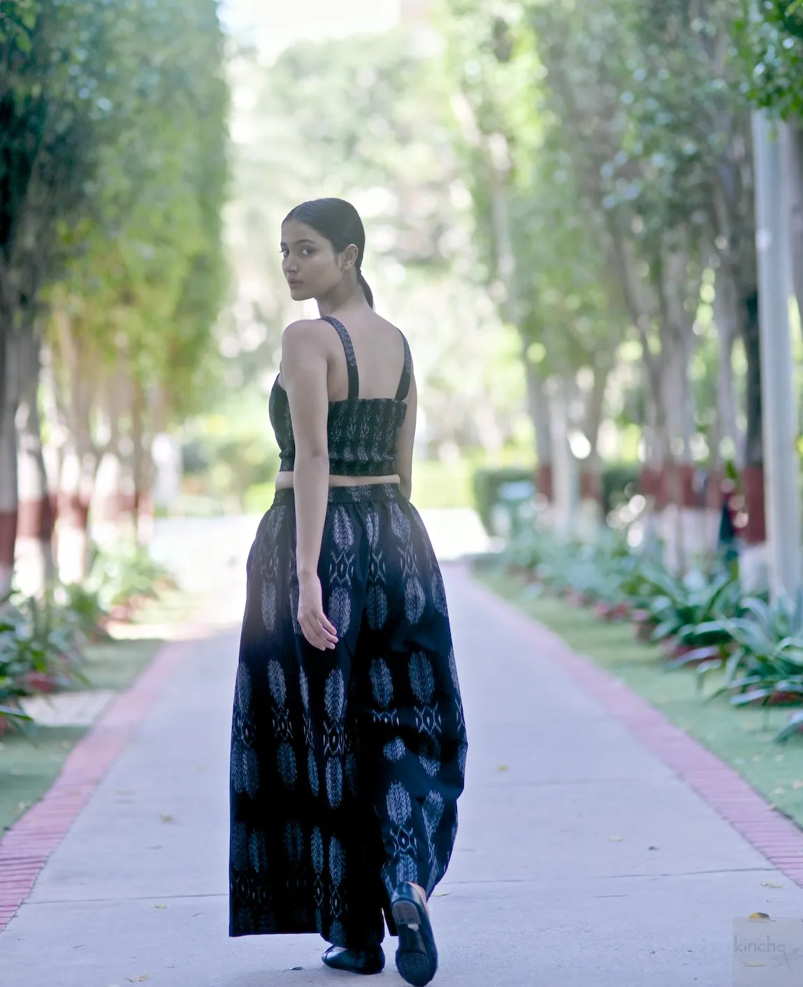 Asaka, Black Ikat Weave Coord Set, Blazer & Flared Pants with a Bustier