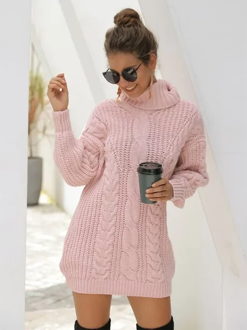 Aspen Knit Turtle-Neck Dress