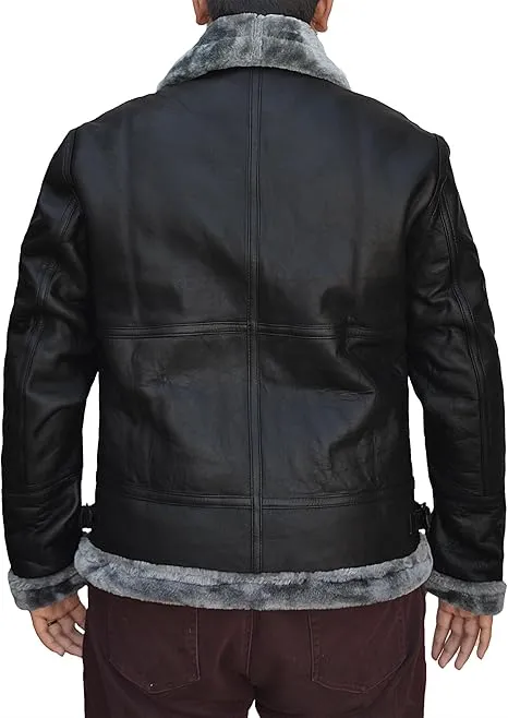 B3 Bomber Black Pilot Leather Fur Jackets
