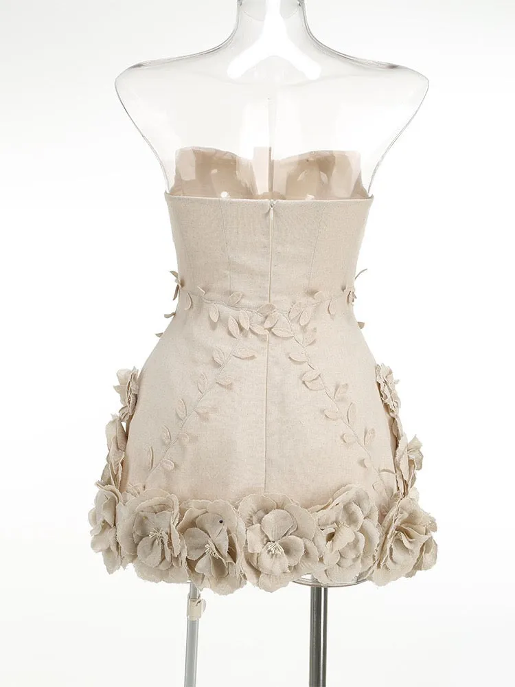 BETA Strapless Flowers Mini Bodycon Dress