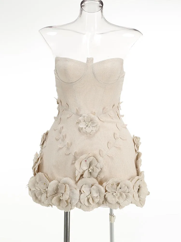 BETA Strapless Flowers Mini Bodycon Dress