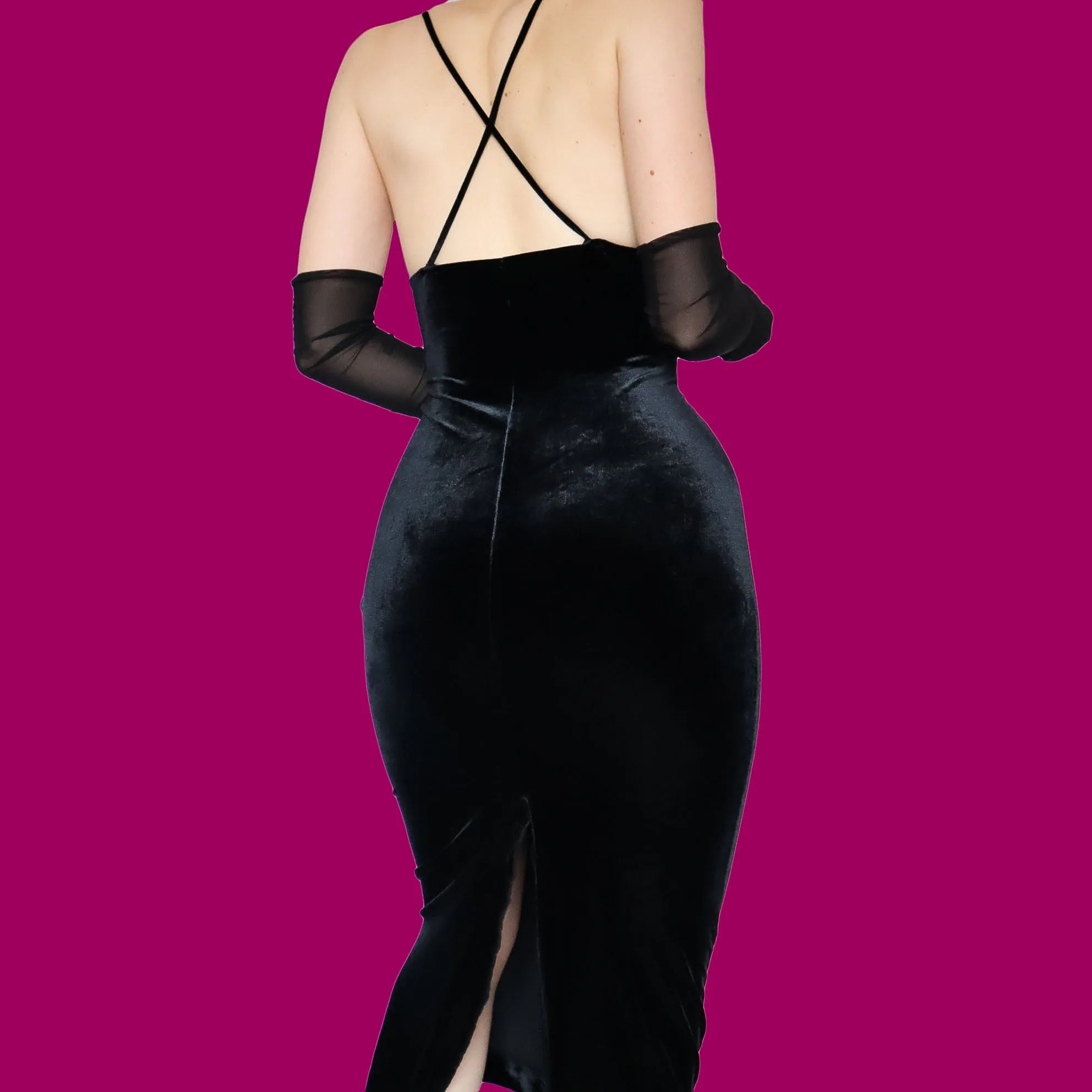 Black velvet slip midi dress UK 10
