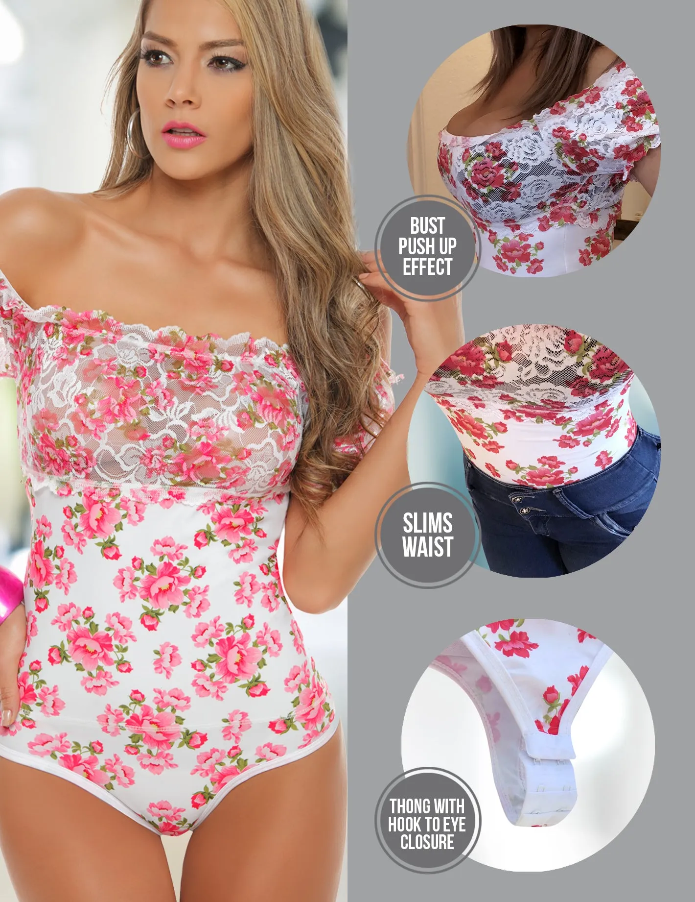 Bodysuit Shaper Blusa Faja  Rosas