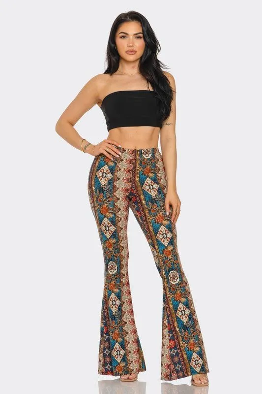 Boho Floral Printed Flared Pants