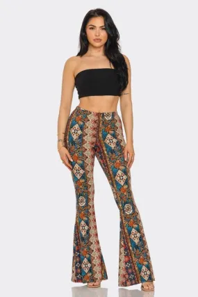 Boho Floral Printed Flared Pants