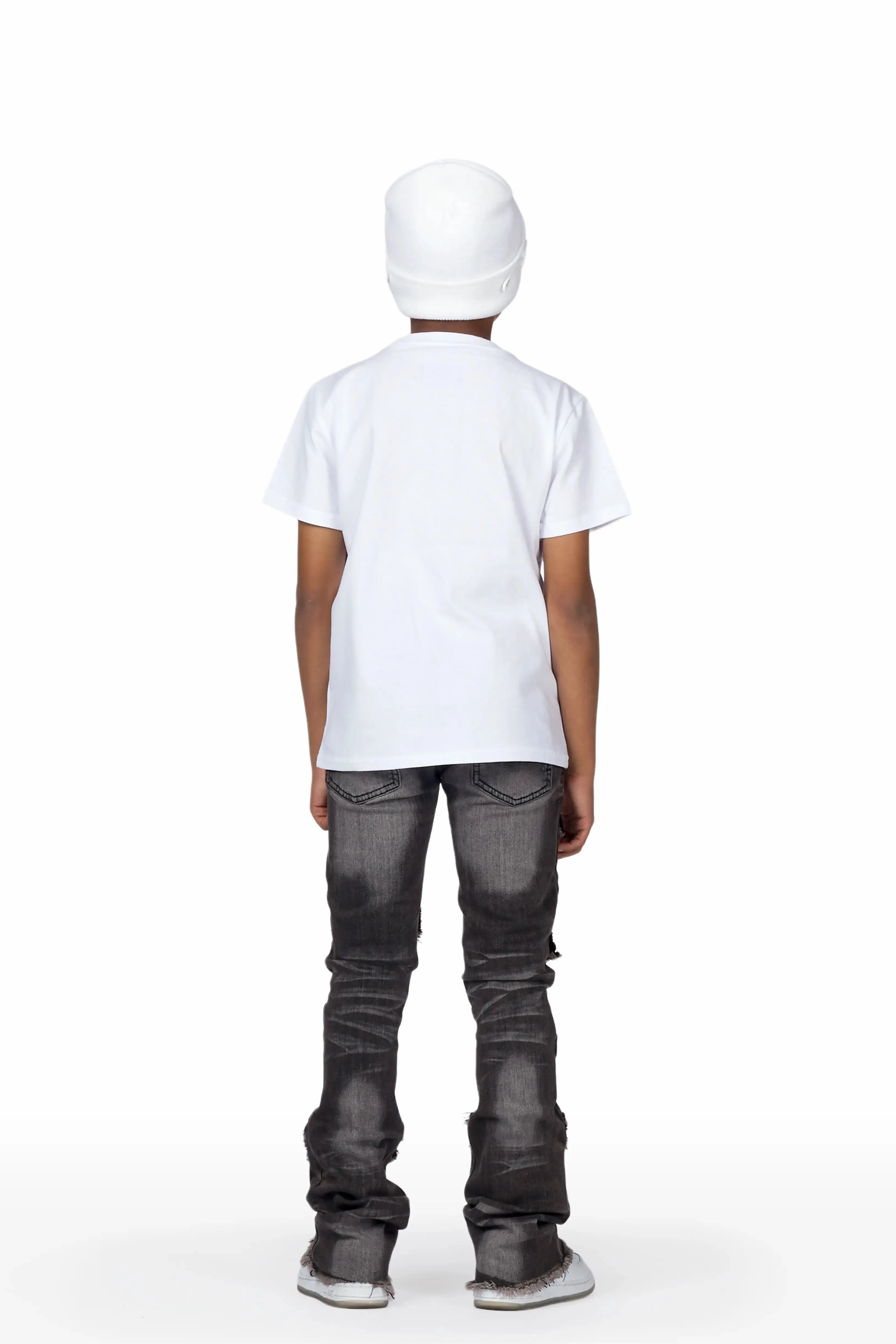 Boys Petrus Black Super Stacked Flare Jean