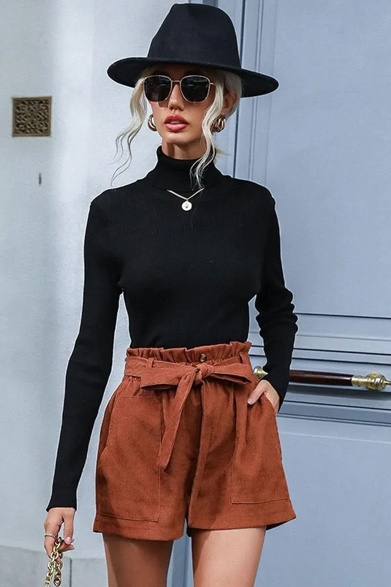 CASUAL PURE COLOR LACE CORDUROY LOOSE SHORTS