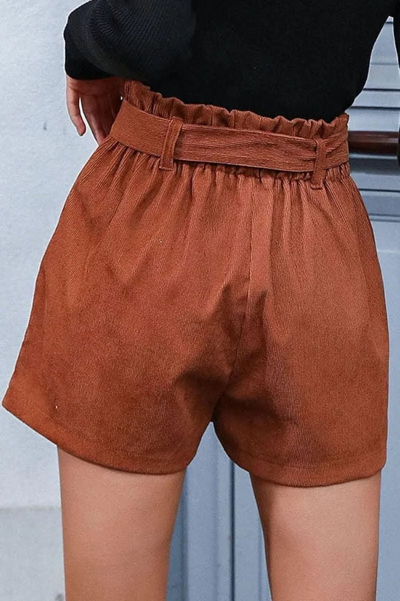 CASUAL PURE COLOR LACE CORDUROY LOOSE SHORTS