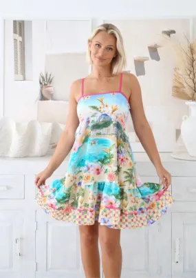 Ceci Strappy Short Dress in Acapulco Print