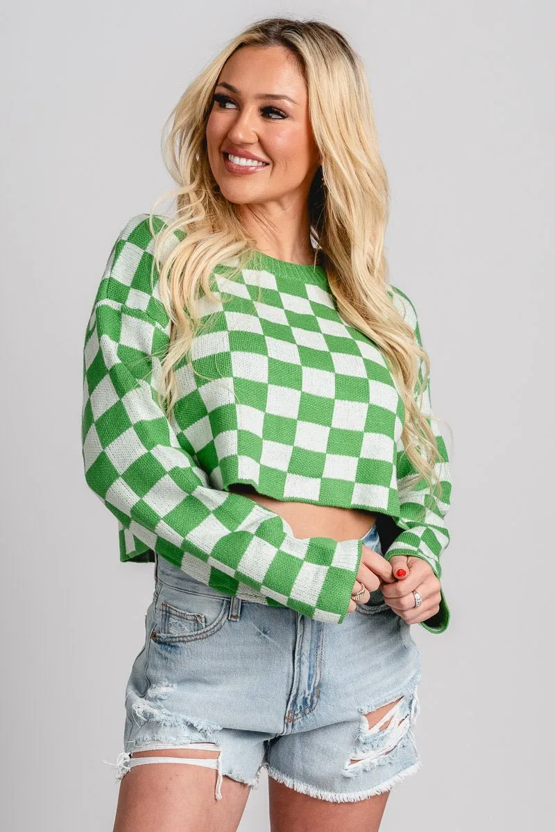 Checkered crop sweater green