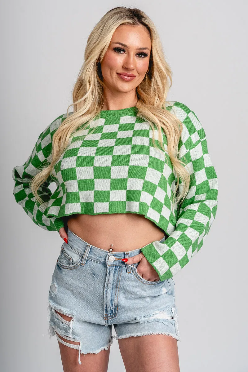 Checkered crop sweater green