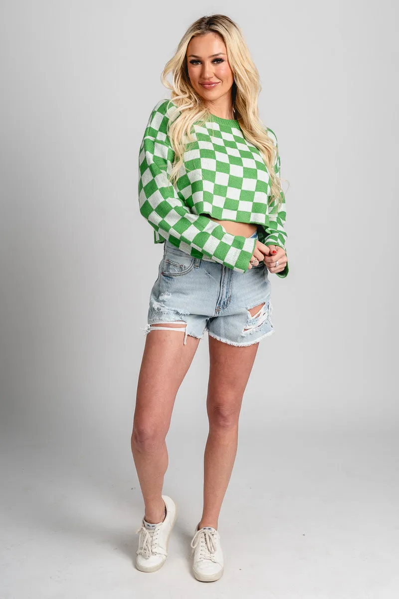 Checkered crop sweater green