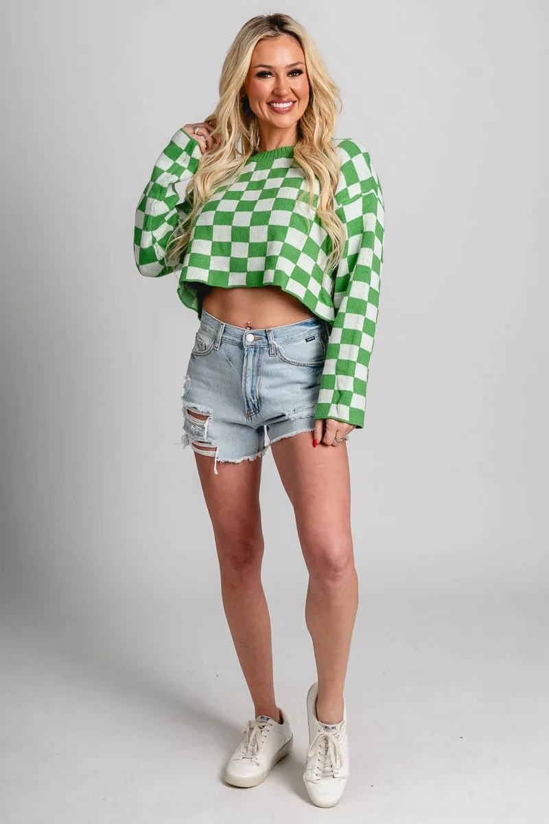 Checkered crop sweater green