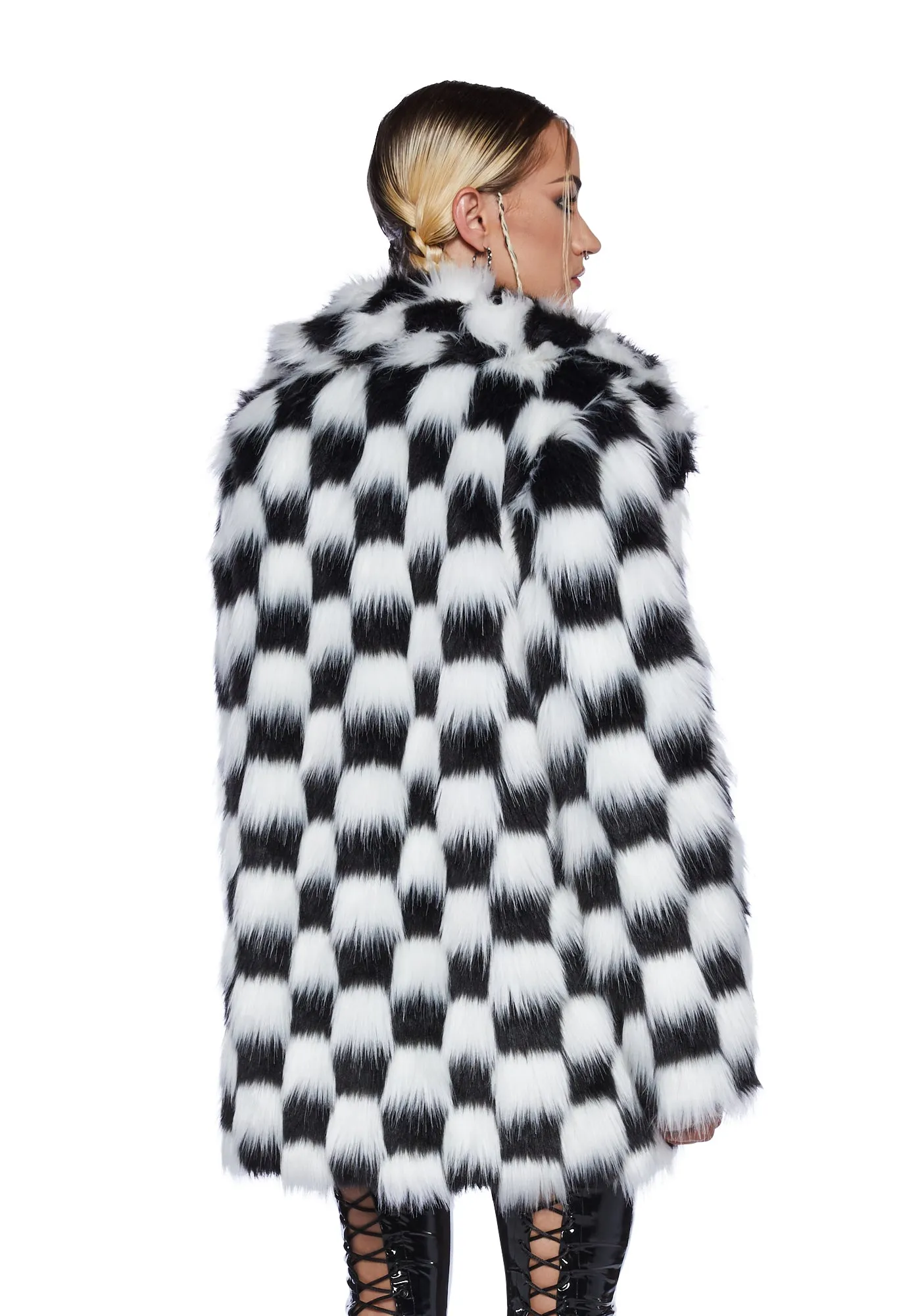 Checkered Recipe For Disaster Faux Fur Coat