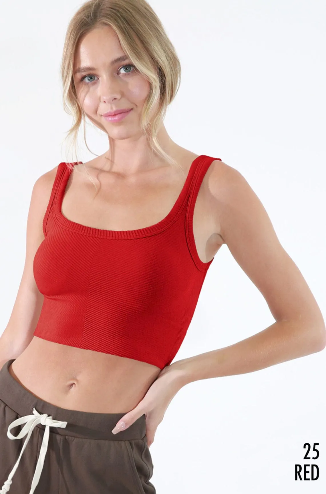 Chevron Ribbed Crop Top - Red