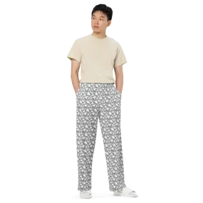 Chic Wide Leg Pants in Grey and White Abstract Pattern
