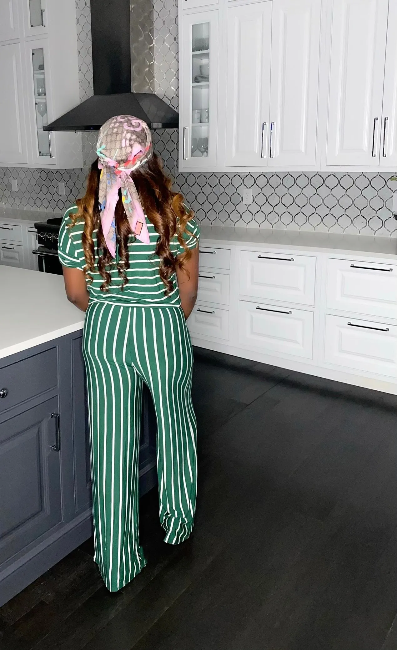 Chill Day" Striped Jumpsuit (Green)