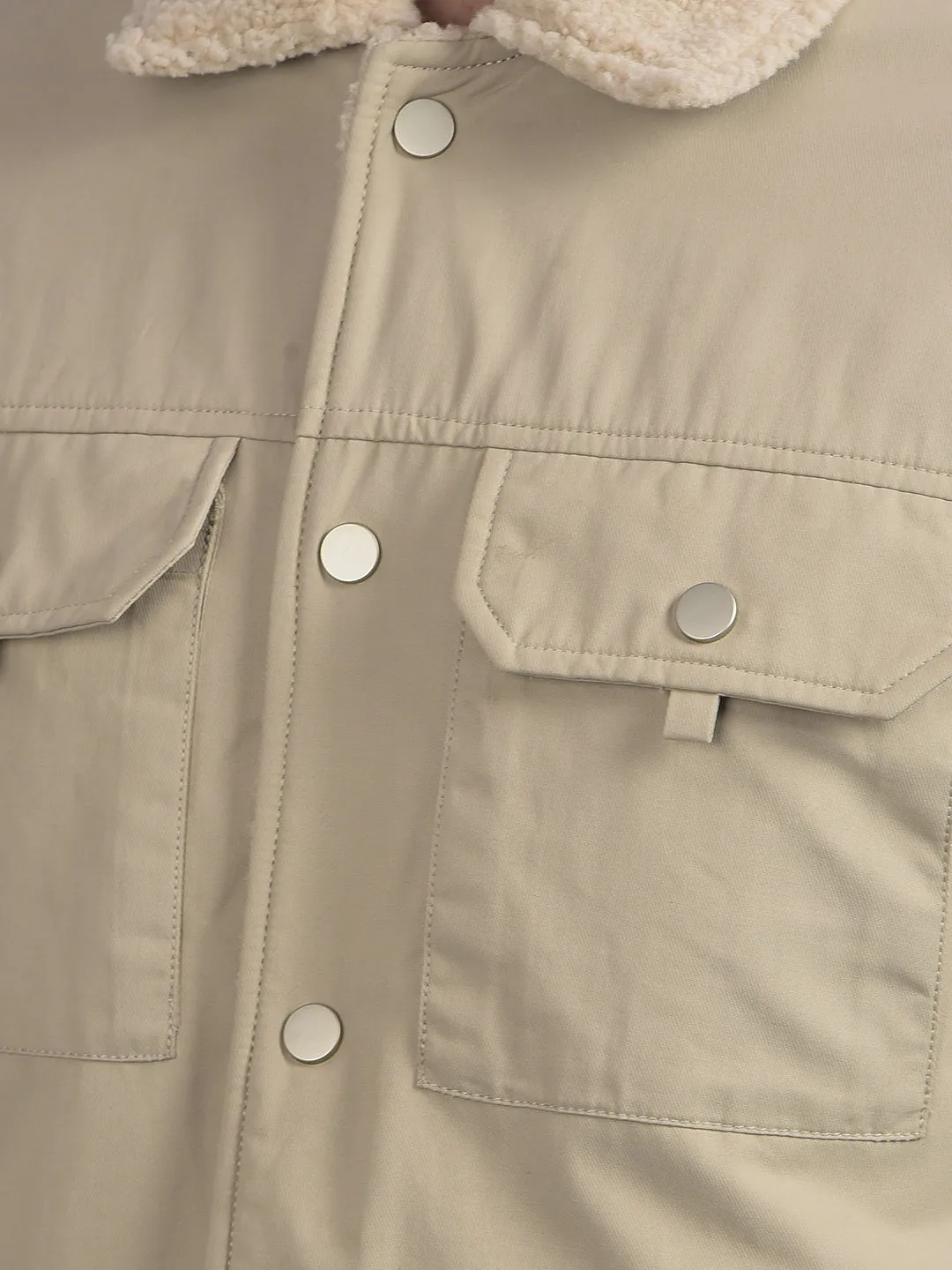 COBB SOLID BEIGE COLLAR SHACKET