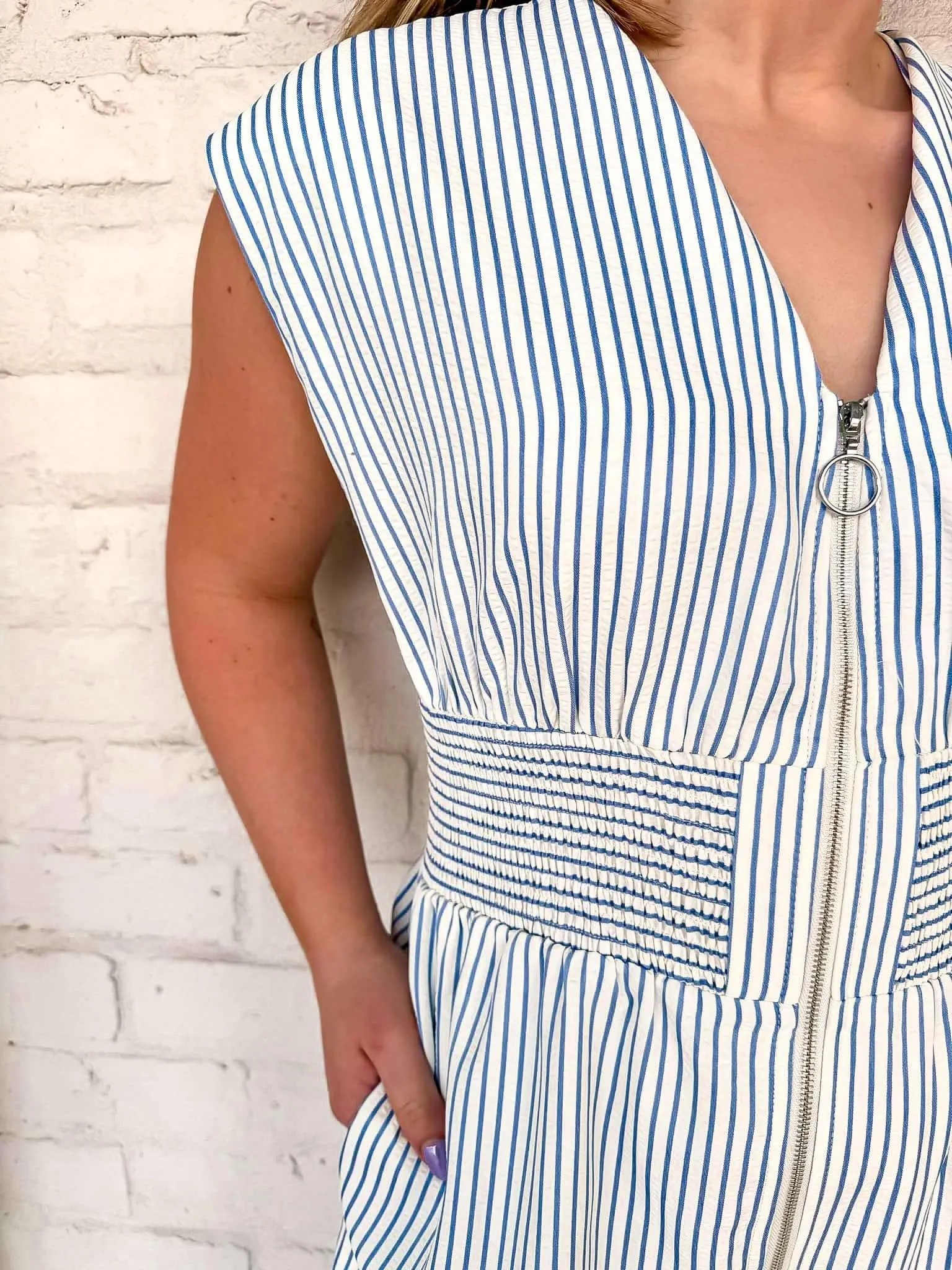 Crisp Air Stripe Blue Jumpsuit