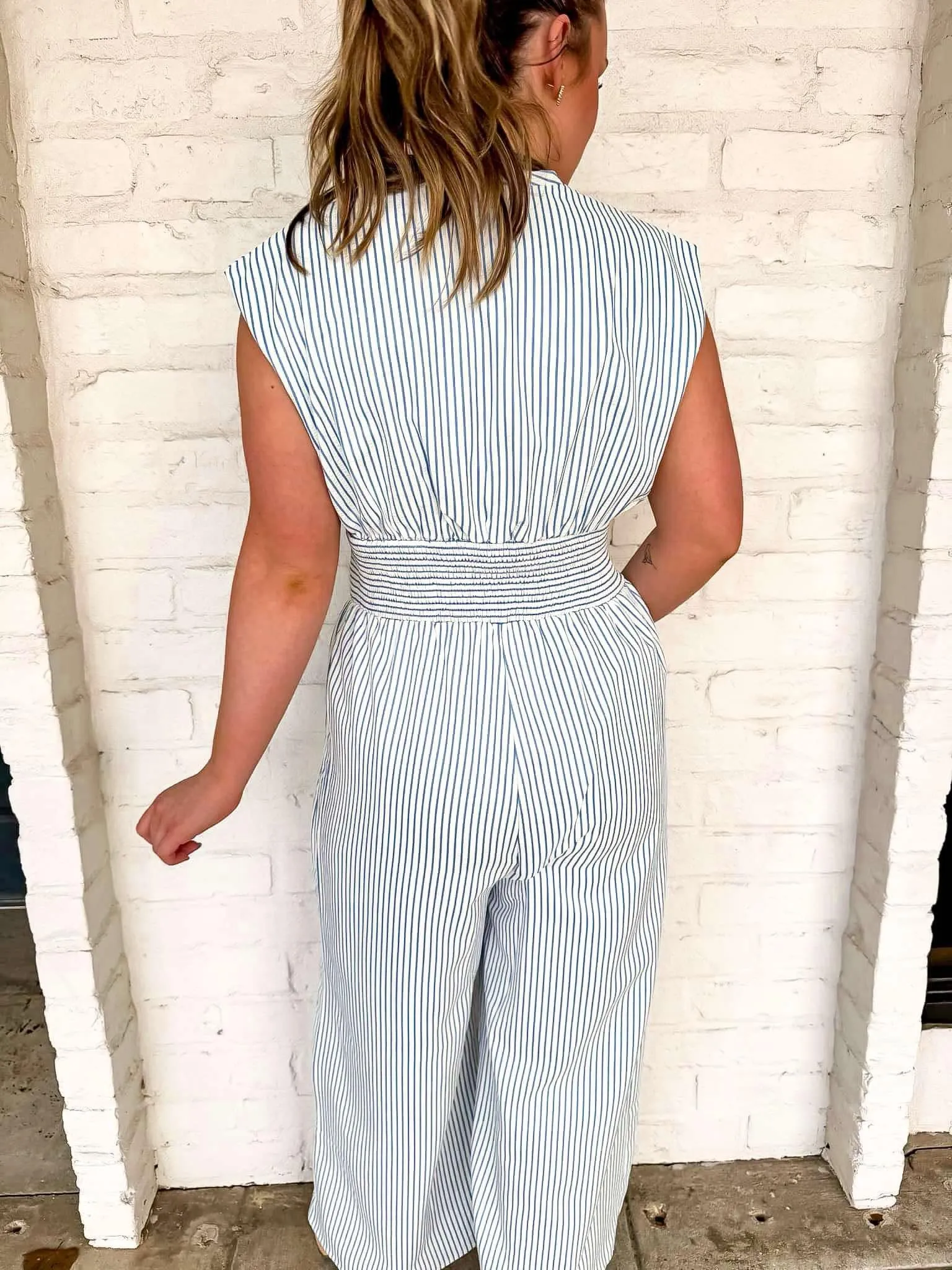 Crisp Air Stripe Blue Jumpsuit