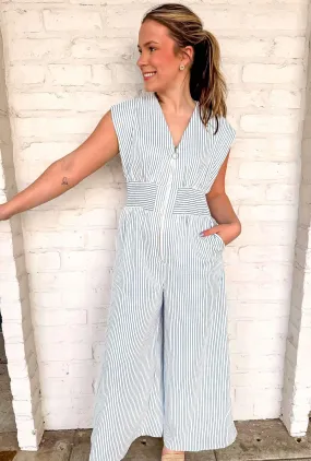 Crisp Air Stripe Blue Jumpsuit