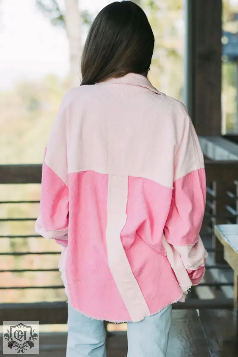 Delicacy Two-tone Color Exposed Seam Corduroy Shacket