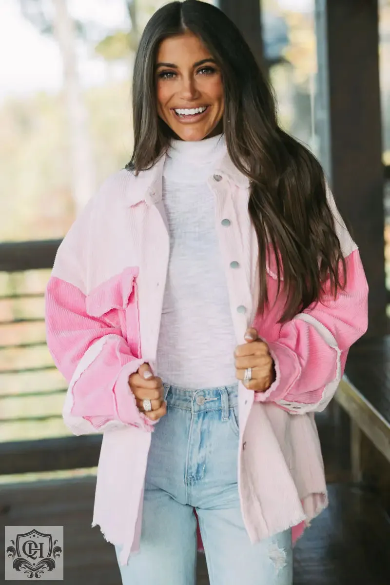 Delicacy Two-tone Color Exposed Seam Corduroy Shacket