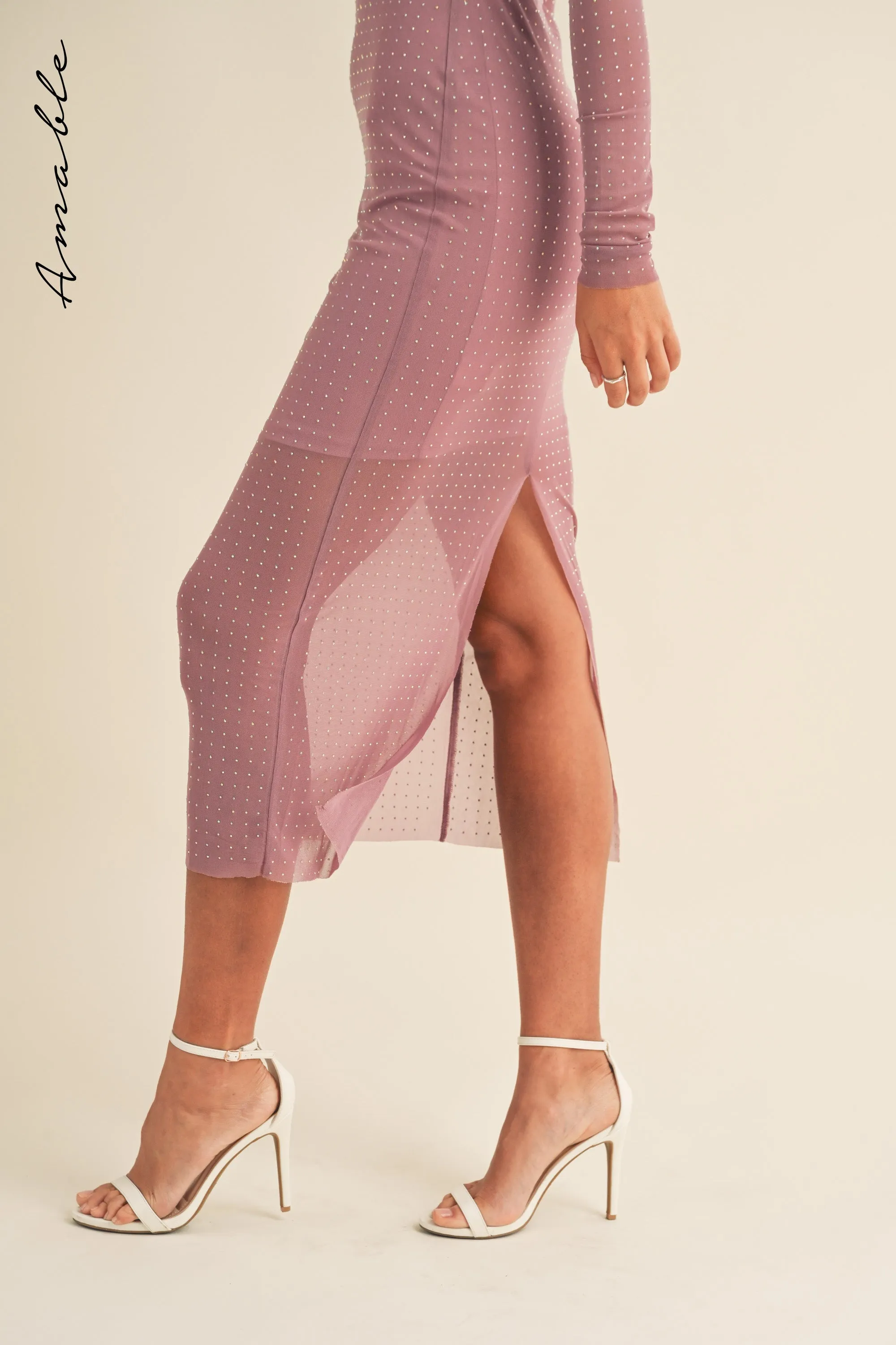 ELKE RHINESTONE MESH MAXI DRESS