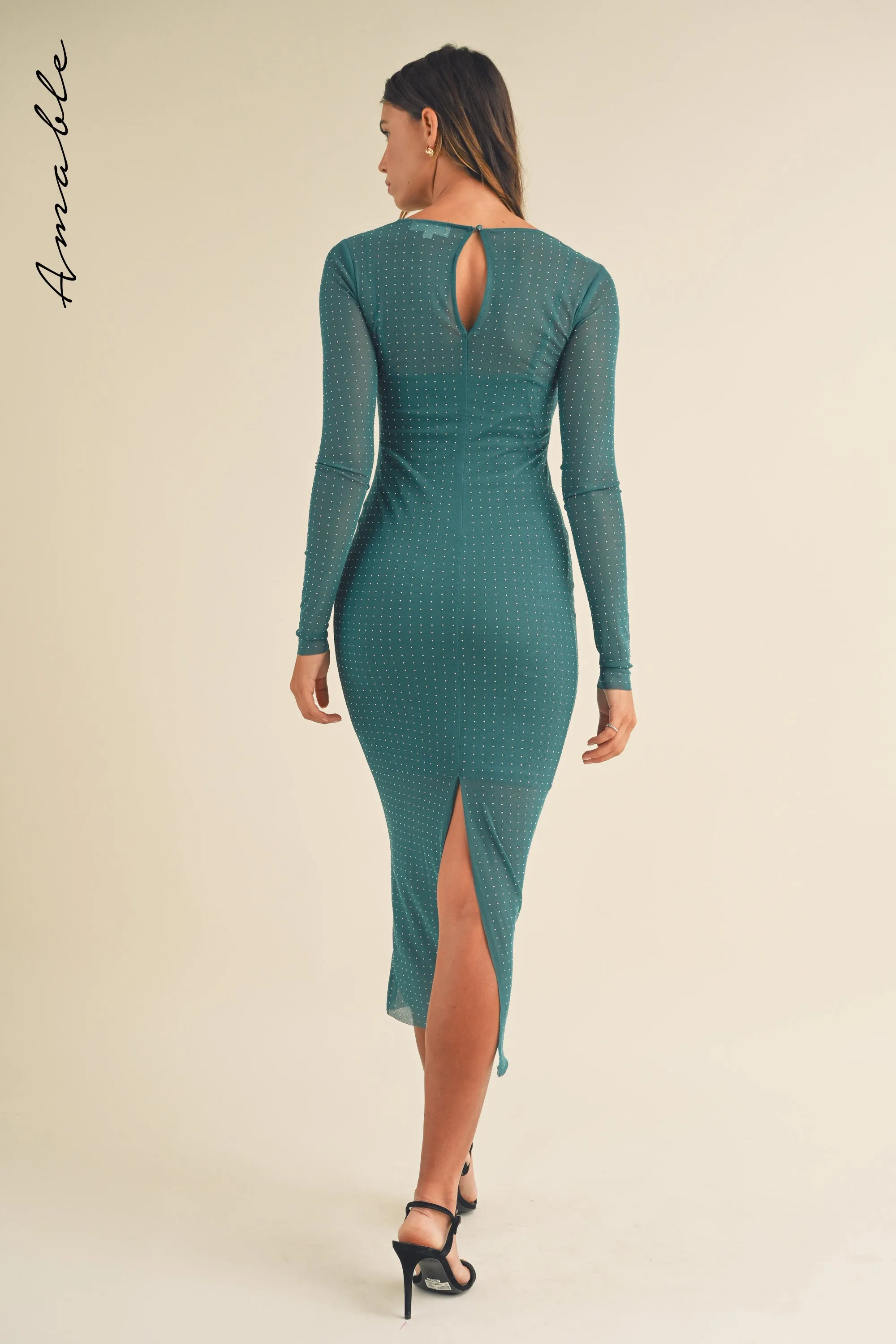 ELKE RHINESTONE MESH MAXI DRESS