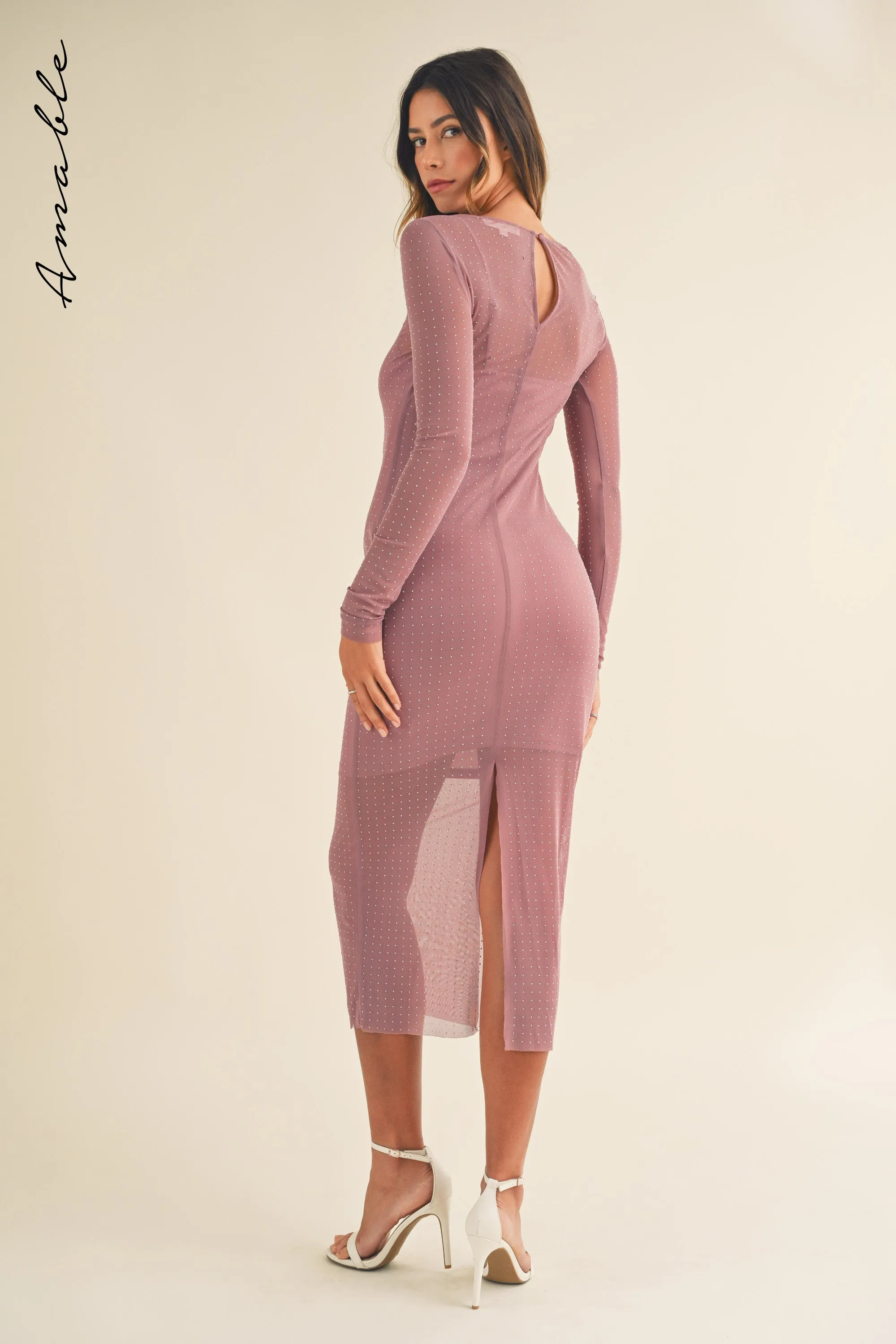 ELKE RHINESTONE MESH MAXI DRESS