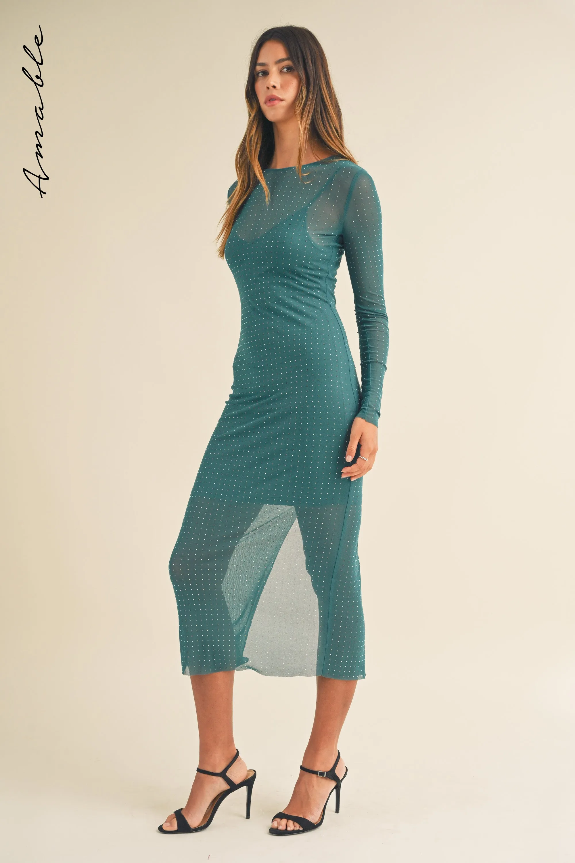 ELKE RHINESTONE MESH MAXI DRESS