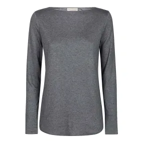 Fitted Wool Blend Boat Neck Long Sleeve Tee - Grey
