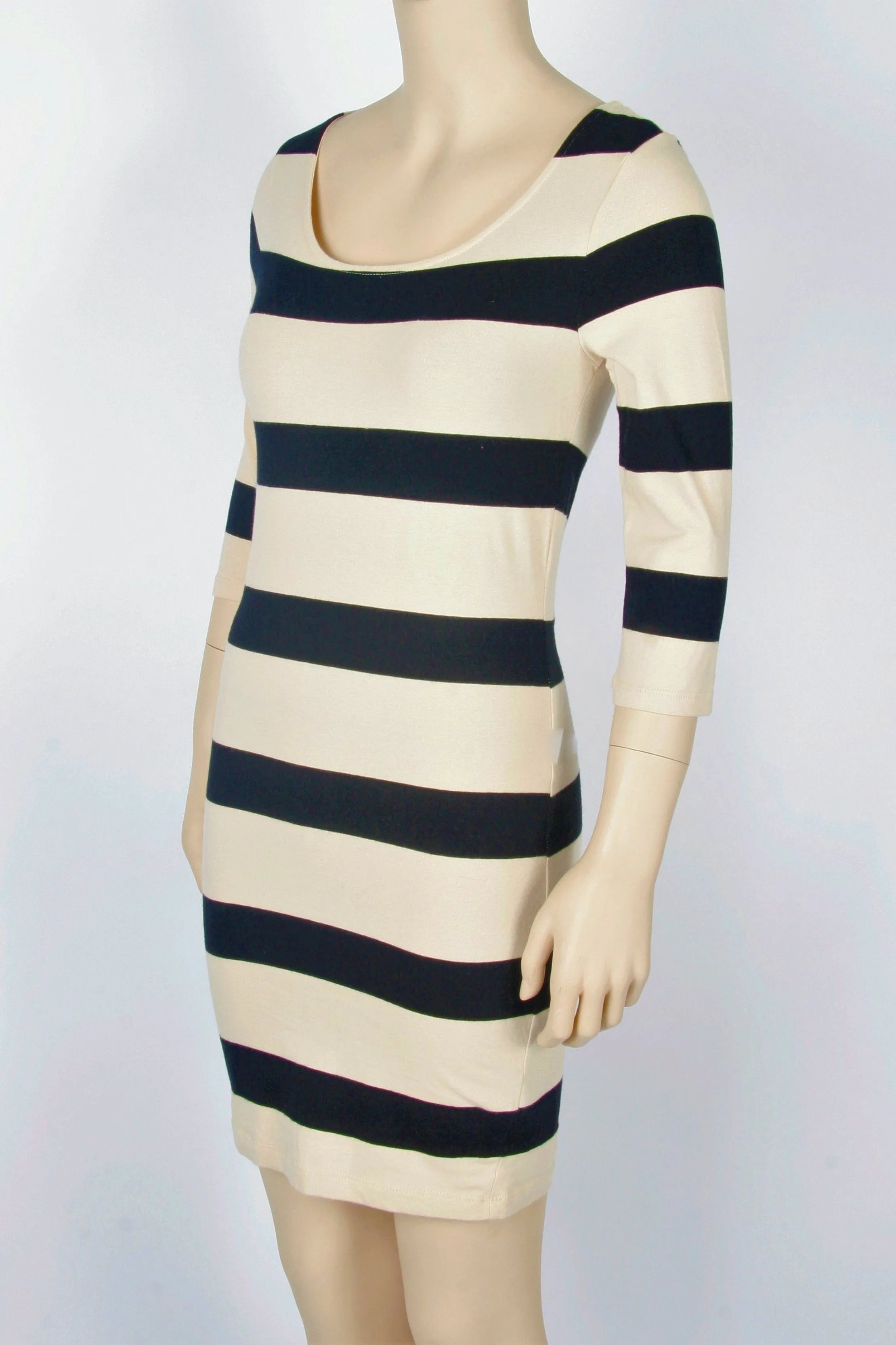 Forever 21 Tan & Black Striped Bodycon Dress-Size Small