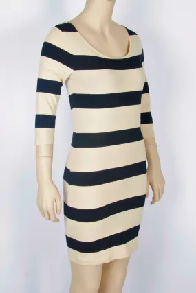Forever 21 Tan & Black Striped Bodycon Dress-Size Small