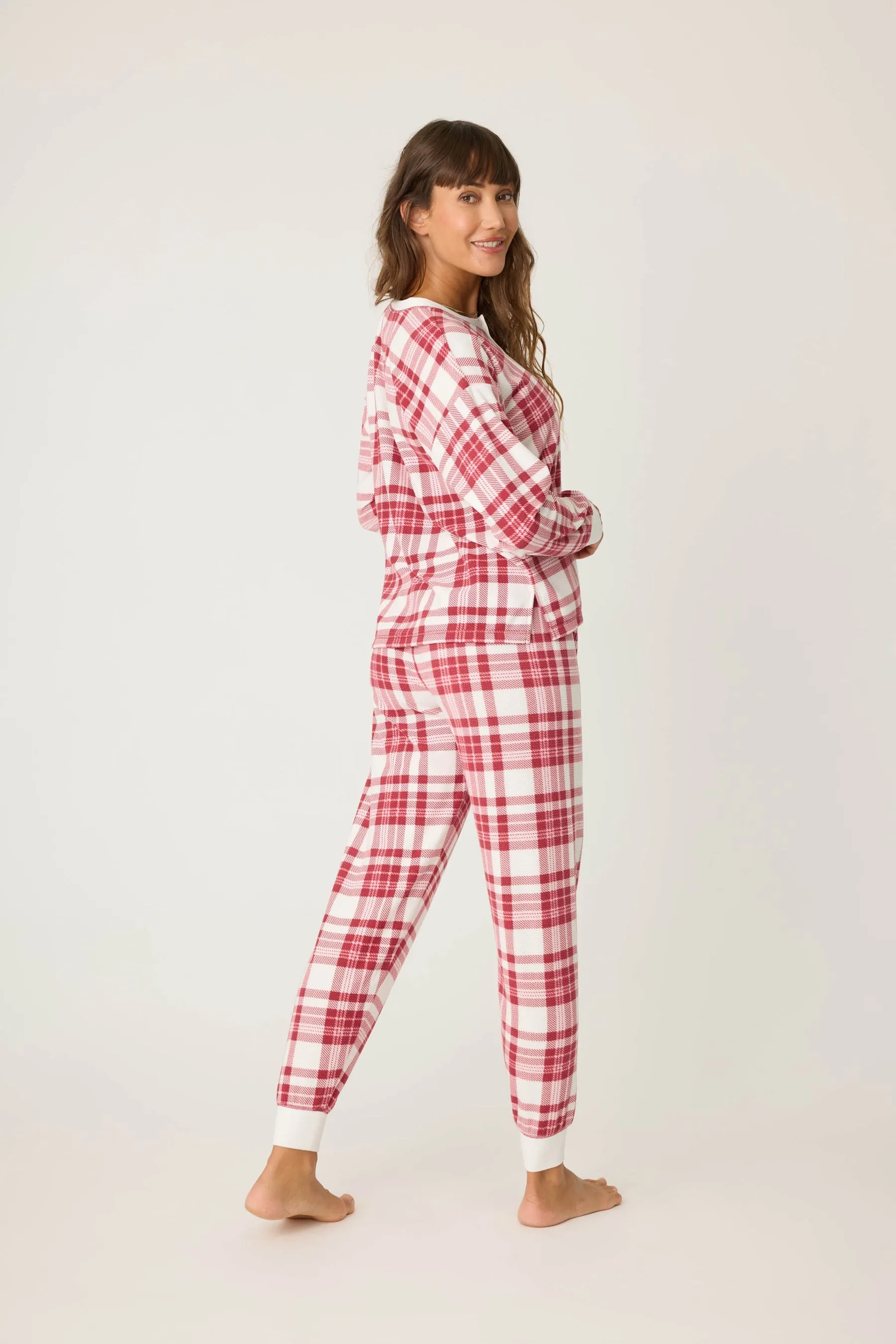 Full Of Holiday Spirit Plaid Jam Pant - Ivory/Red
